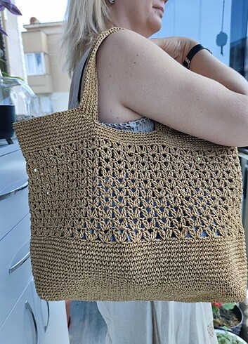 Zara Örgü hasır tasarım el emeği kol çantası