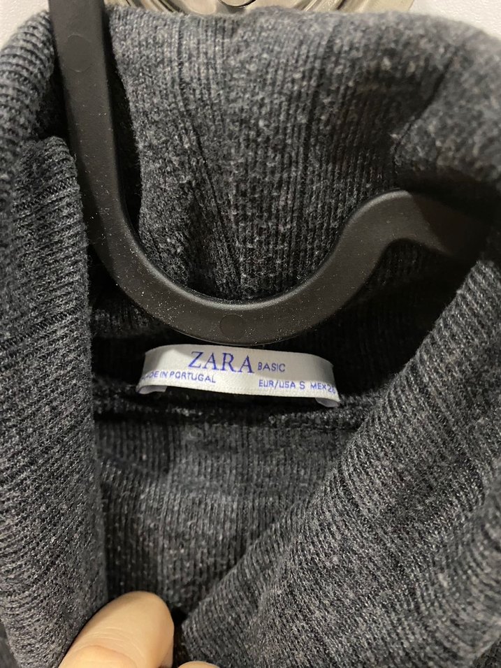 Zara Gri Kısa Kollu Boğazlı Triko Kazak - Görsel 3