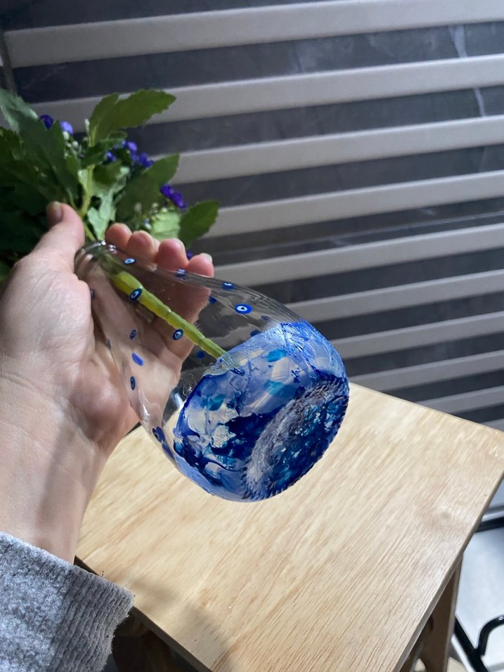 Mavi Nazar Boncuklu Cam Vazo - Görsel 5