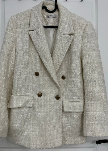 Bej Kadın Düğmeli Midi Blazer Ceket
