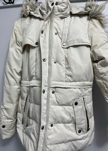 Kadın Krem Midi Kışlık Kürklü Mont - Görsel 2