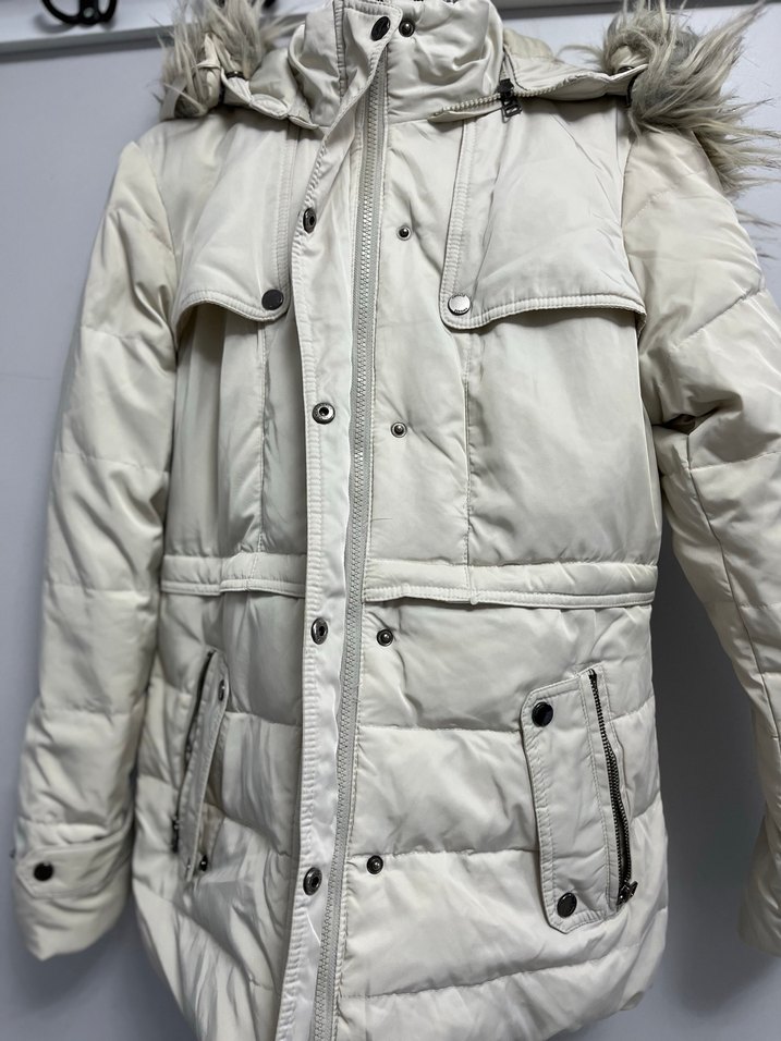 Kadın Krem Midi Kışlık Kürklü Mont - Görsel 2