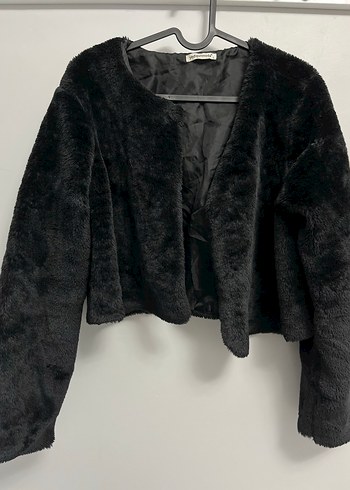 Siyah Kadın Kürk Detaylı Midi Ceket - Görsel 2