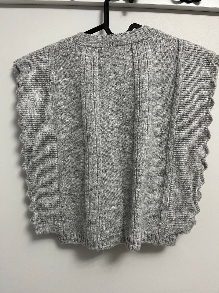 Gri V Yaka Örgü Kadın Süveter - Görsel 2