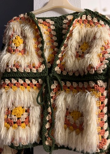 Bohem Çok Renkli Örgü Kadın Hırka - Görsel 3