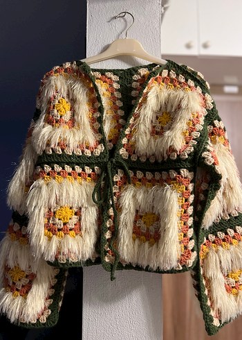 Bohem Çok Renkli Örgü Kadın Hırka - Görsel 2