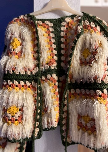 Bohem Çok Renkli Örgü Kadın Hırka - Görsel 6