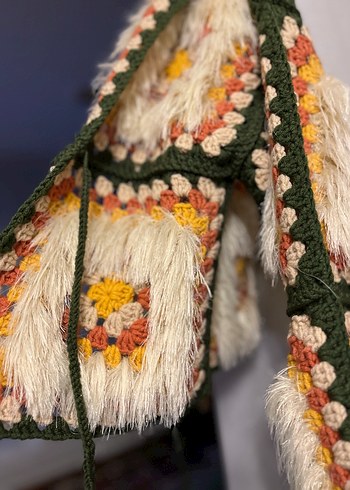 Bohem Çok Renkli Örgü Kadın Hırka - Görsel 4