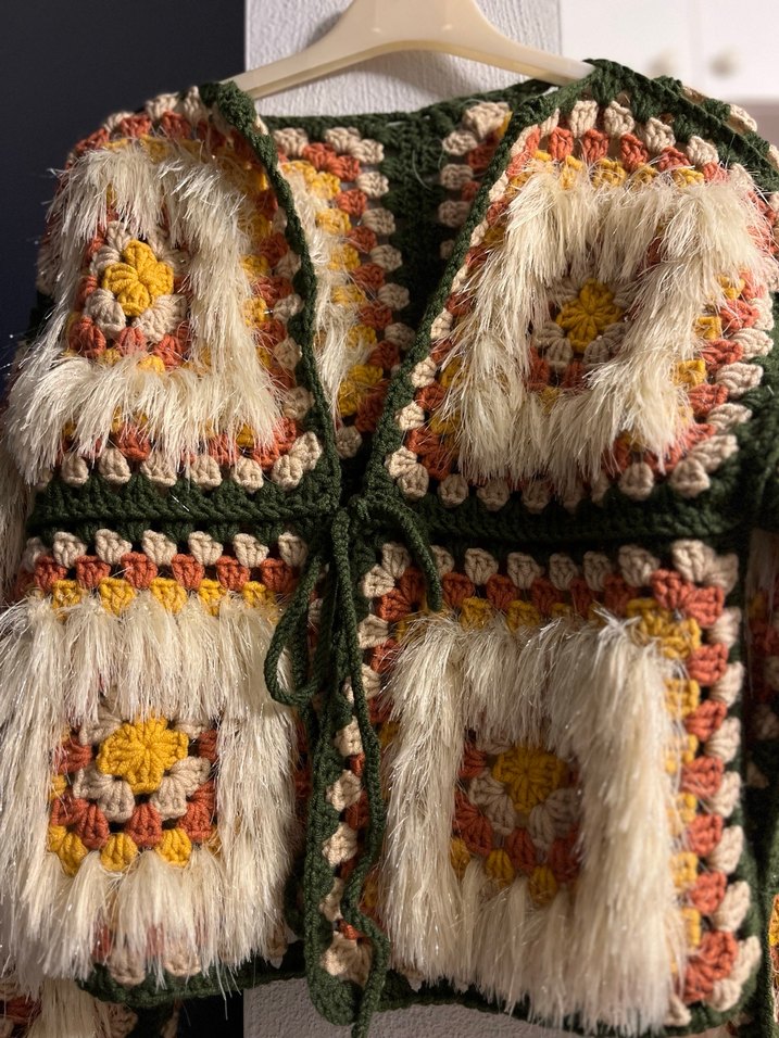 Bohem Çok Renkli Örgü Kadın Hırka - Görsel 3