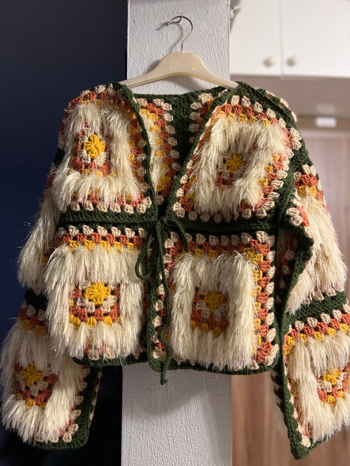 Bohem Çok Renkli Örgü Kadın Hırka - Görsel 2