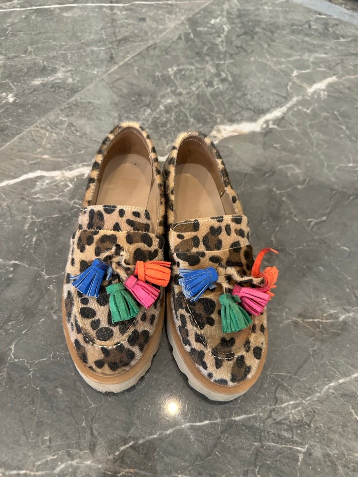 Kızlar için Leopar Desenli Püsküllü Süet Loafer - Görsel 3