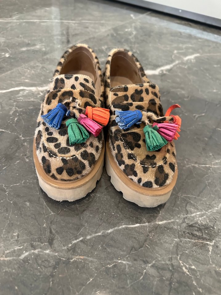 Kızlar için Leopar Desenli Püsküllü Süet Loafer - Görsel 4