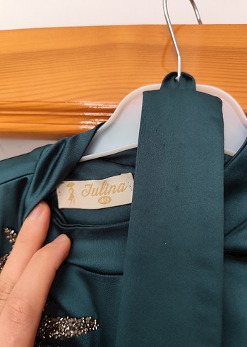 Uzun Zümrüt Yeşili Nakışlı Kadın Abiye Elbise Şal+200 Tl - Görsel 6