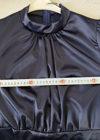 Uzun Lacivert Kadın Elbise, Drapeli, Yüksek Yakalı - Görsel 7