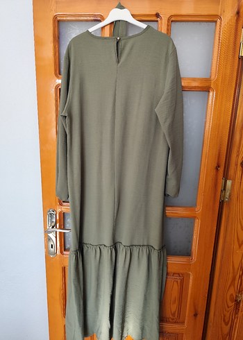 Kadın Haki Uzun Keten Elbise - Görsel 6