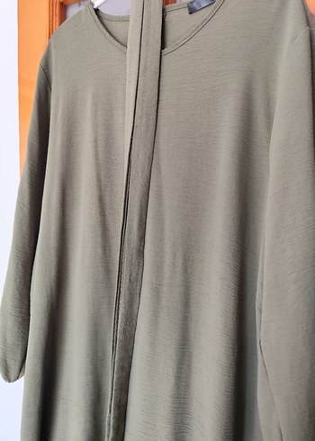 Kadın Haki Uzun Keten Elbise - Görsel 2