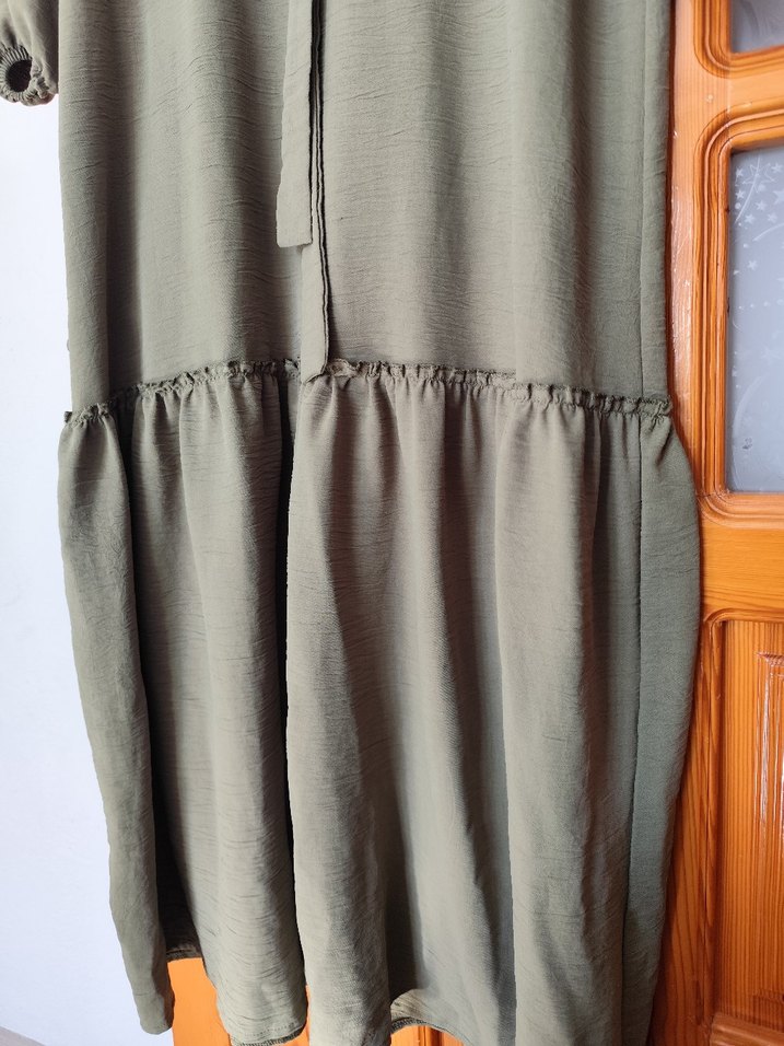 Kadın Haki Uzun Keten Elbise - Görsel 5