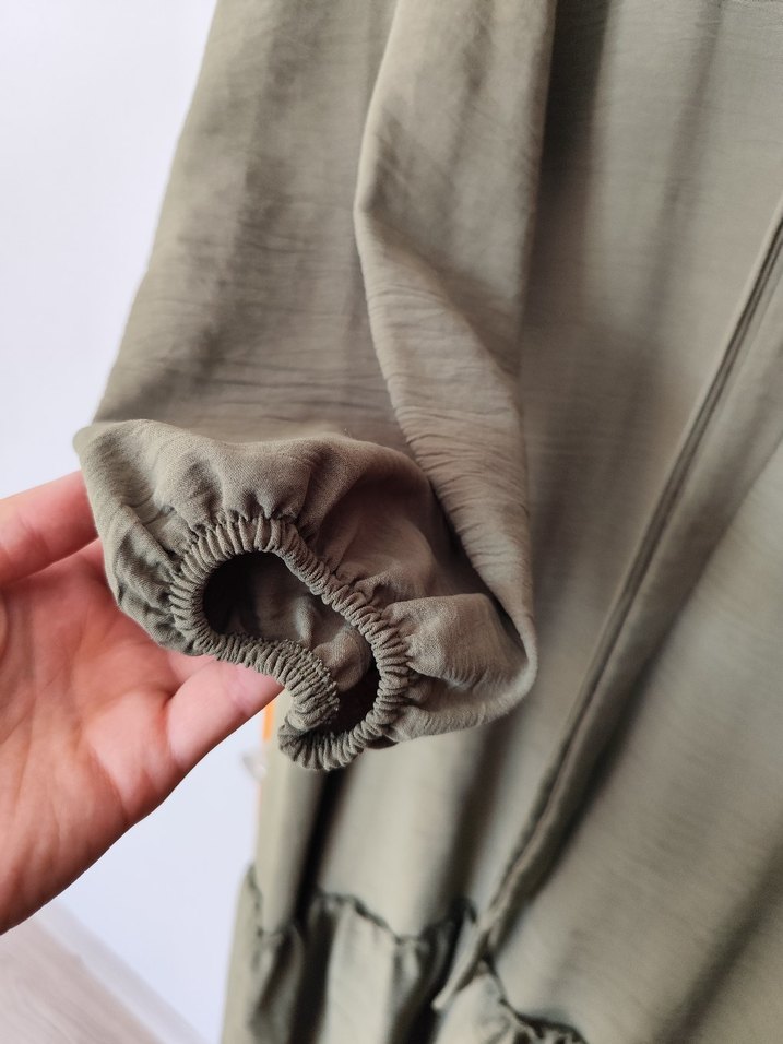 Kadın Haki Uzun Keten Elbise - Görsel 3