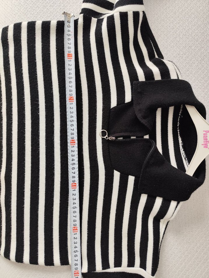 Siyah Beyaz Çizgili Örgü Kadın Kazak - Görsel 5