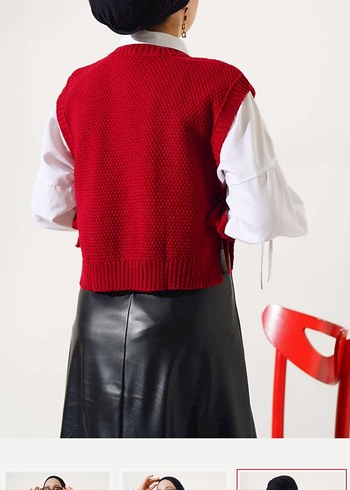 Kırmızı Örgü Kadın Süveter - Görsel 2