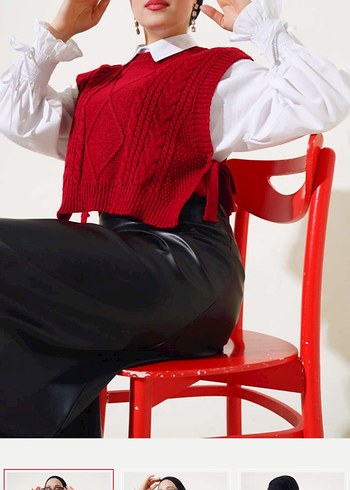 Kırmızı Örgü Kadın Süveter - Görsel 4