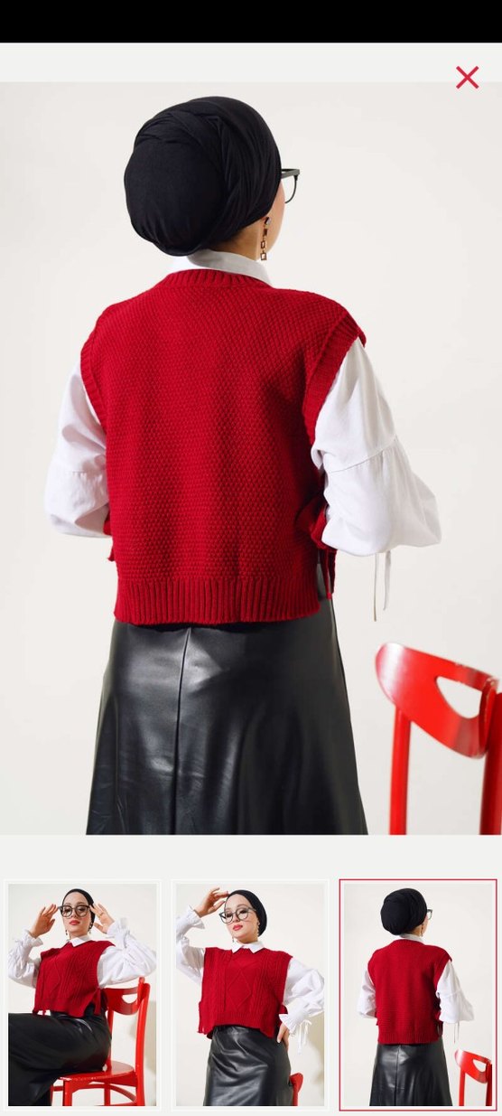 Kırmızı Örgü Kadın Süveter - Görsel 2