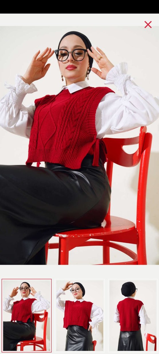 Kırmızı Örgü Kadın Süveter - Görsel 4