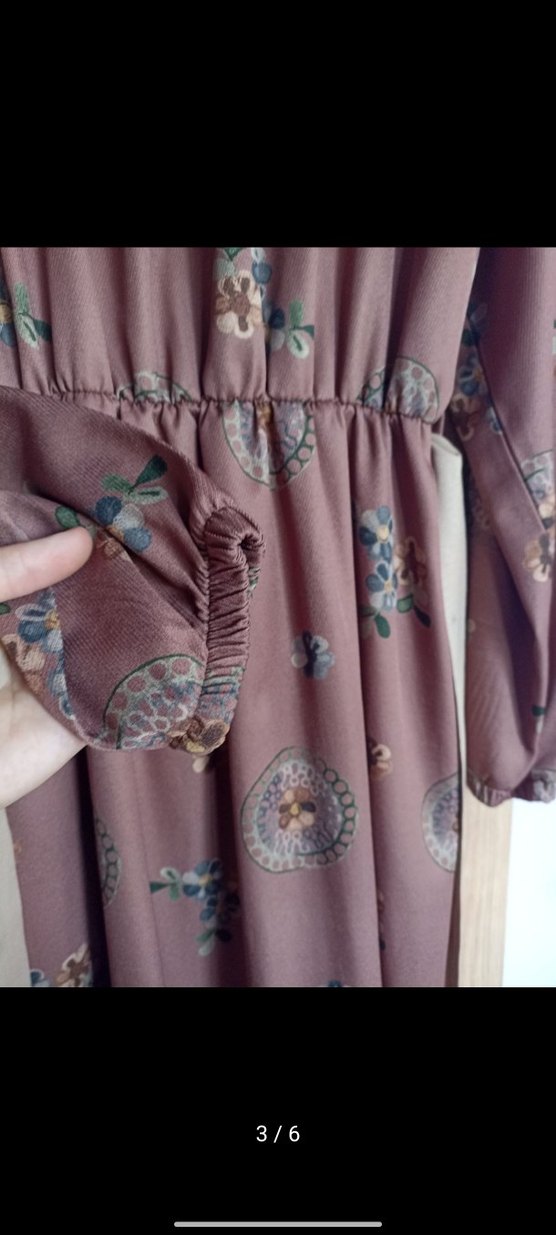 Bohem Uzun Kollu Çiçekli Bej Elbise - Görsel 3