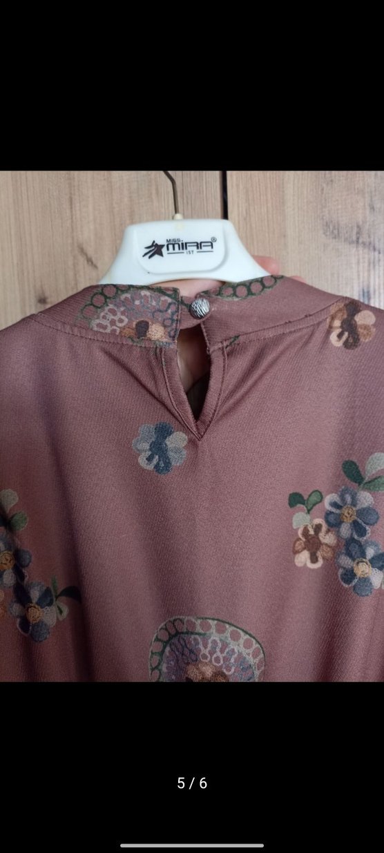 Bohem Uzun Kollu Çiçekli Bej Elbise - Görsel 5