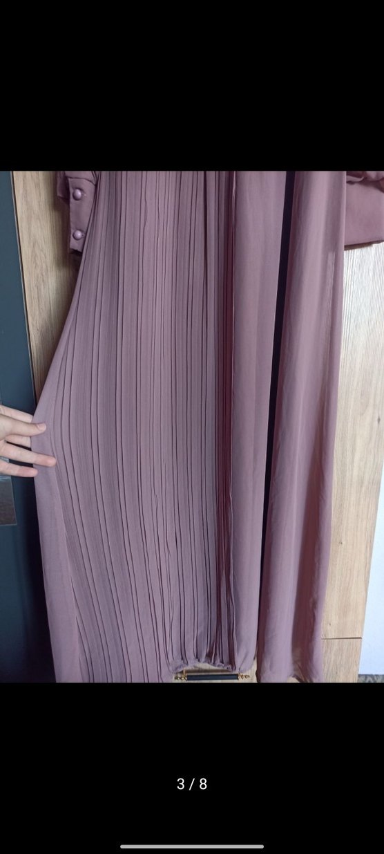 Kadın şifon Kemerli Piliseli Uzun Elbise - Görsel 3