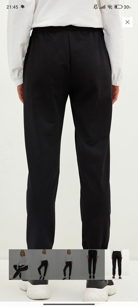 Kadın Siyah Yan Şeritli Kumaş Pantolon - Görsel 5