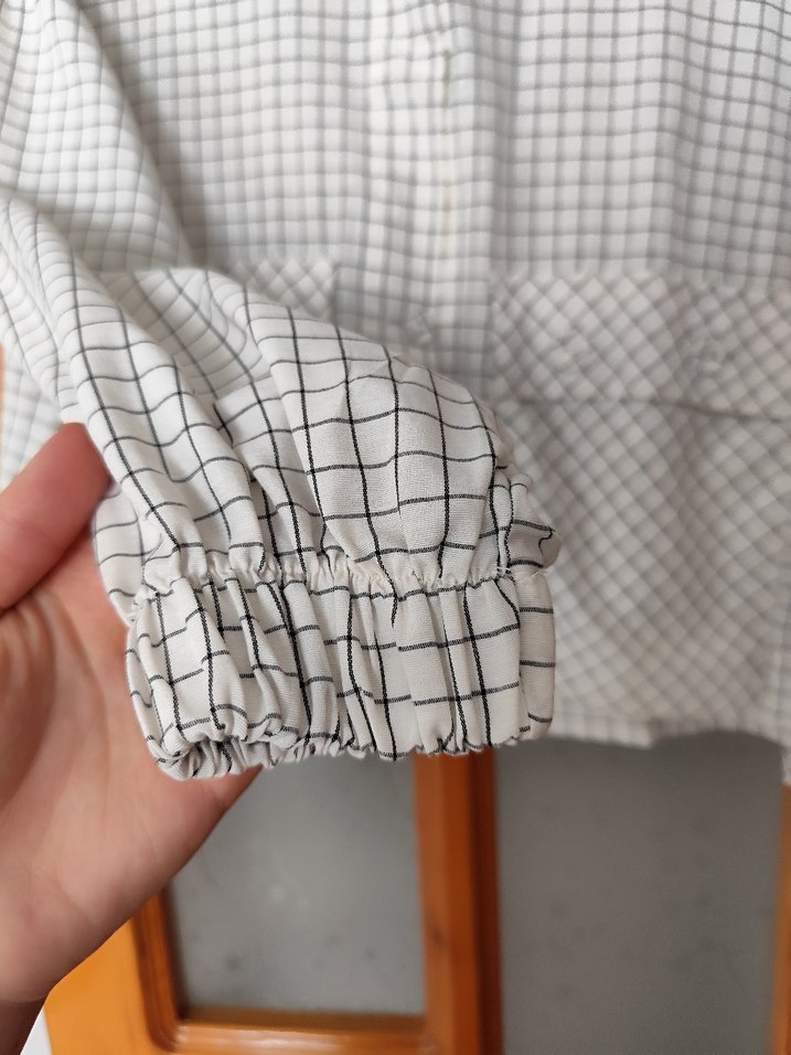 Ekoseli Düğmeli Kadın Keten Gömlek - Görsel 2