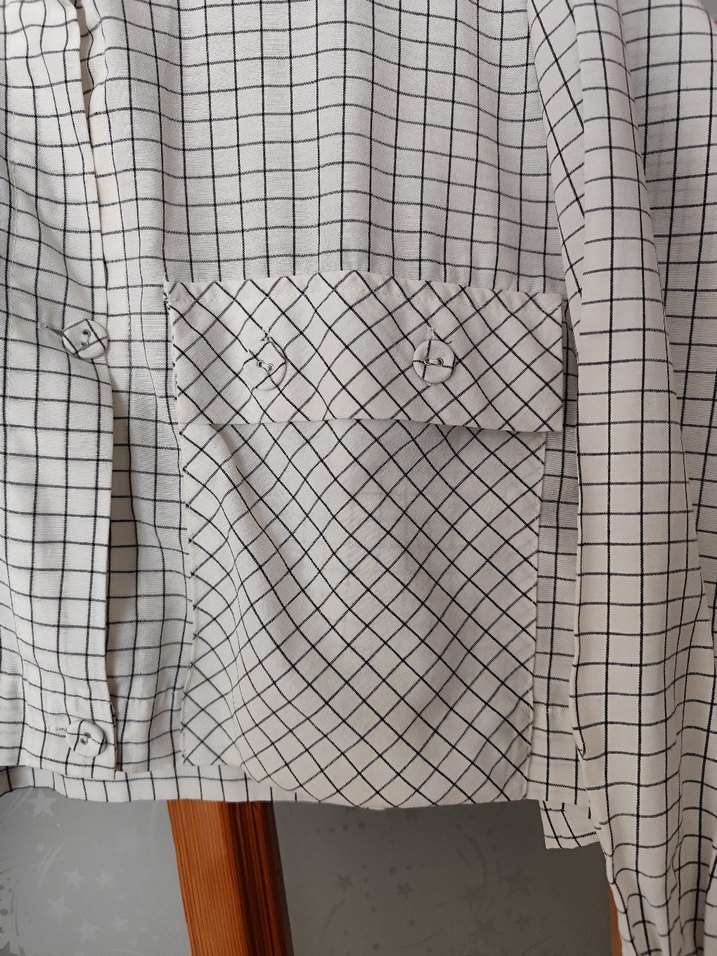 Ekoseli Düğmeli Kadın Keten Gömlek - Görsel 4