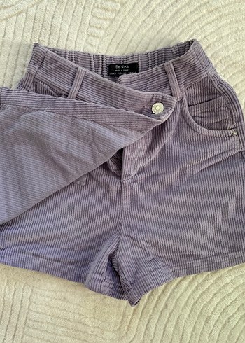 Lila kadife Düğmeli  Şort etek - Görsel 2