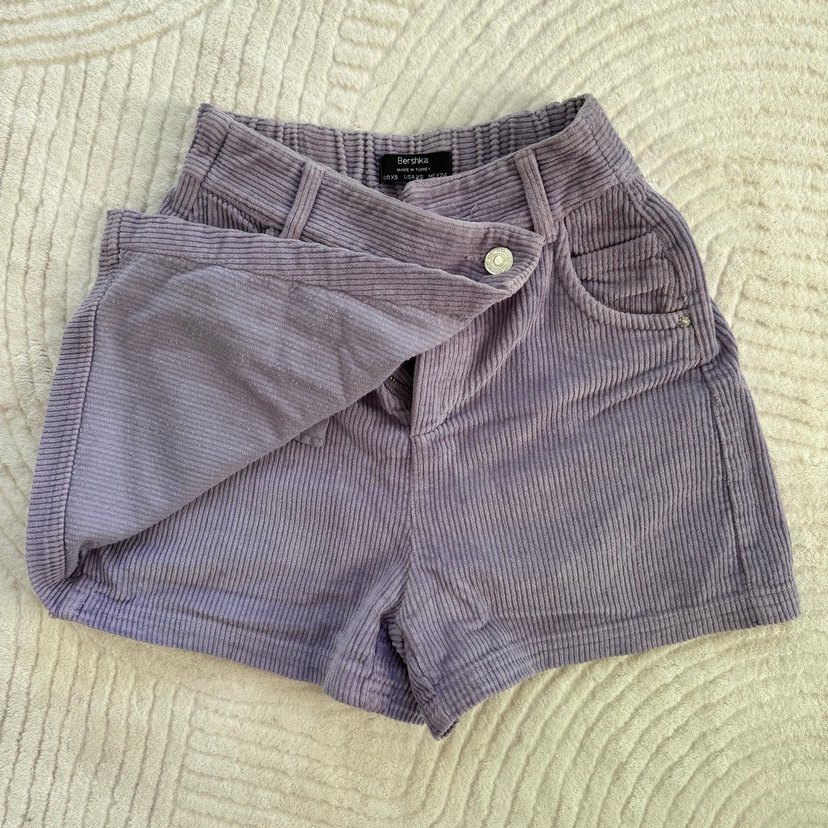 Lila kadife Düğmeli  Şort etek - Görsel 2