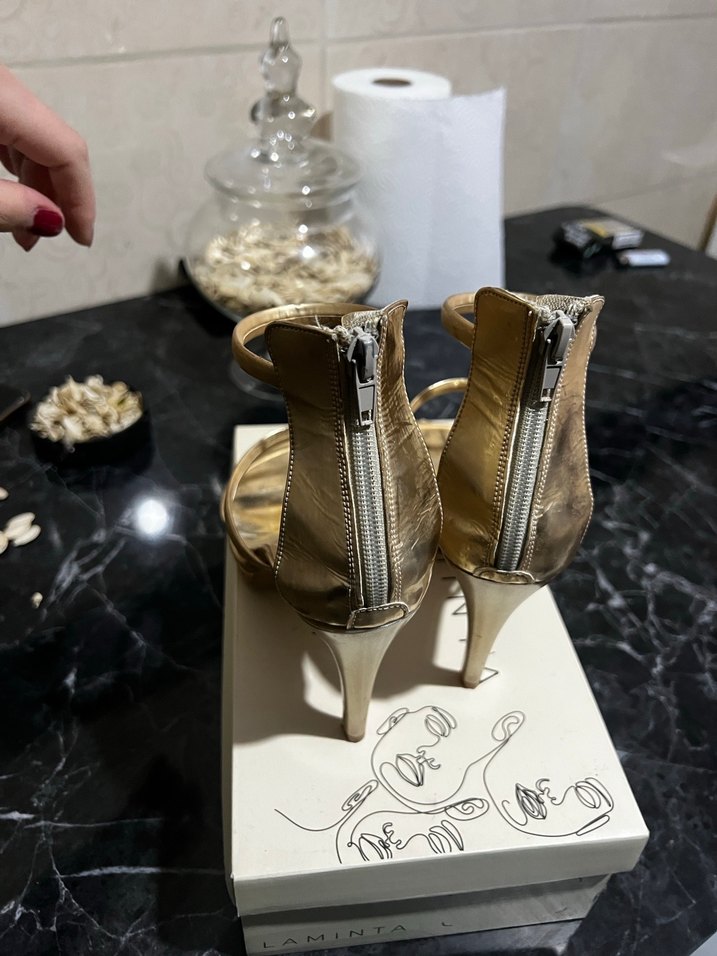 Bej Yılan Desenli Stiletto Topuklu Kadın Ayakkabı - Görsel 3