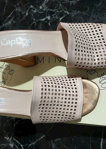 Bej Desenli Blok Topuklu Kadın Terlik - Görsel 2