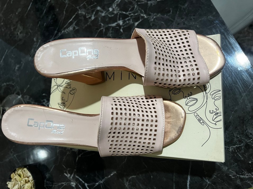 Bej Desenli Blok Topuklu Kadın Terlik - Görsel 2