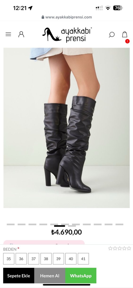 Ayakkabı prensi Deri Siyah Pilili Dizüstü Çizme Topuklu - Görsel 3