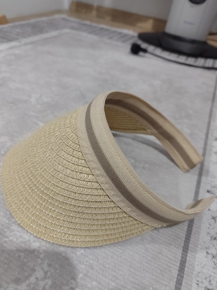 Bej Pliseli Kadın Güneşlik Şapka - Görsel 2