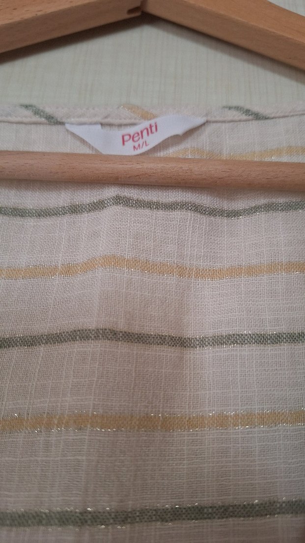 Bej Çizgili Keten , bikini, mayo üzeri elbise, kaftan. m/l beden - Görsel 4