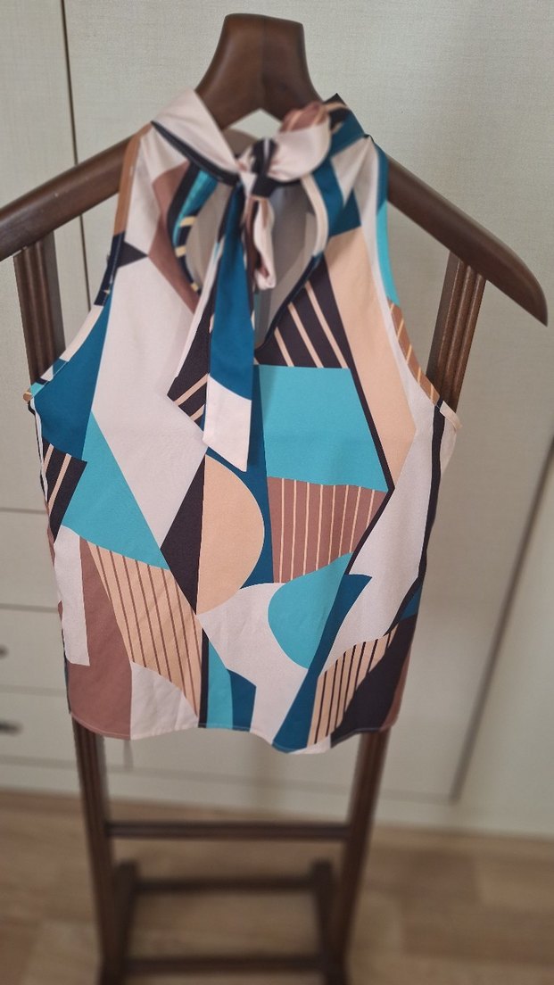 Bohem Çok Renkli Desenli kolsuz bluz - Görsel 2