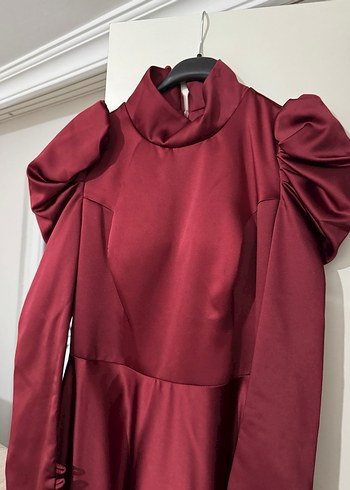 Bordo Uzun Kollu Tesettür Abiye Elbise - Görsel 10