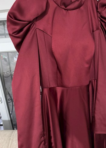 Bordo Uzun Kollu Tesettür Abiye Elbise - Görsel 9