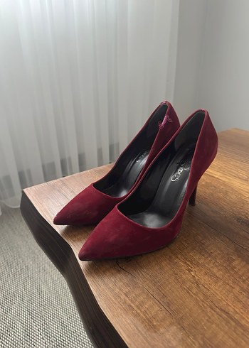 Bordo Süet Stiletto Topuklu Kadın Ayakkabı - Görsel 3