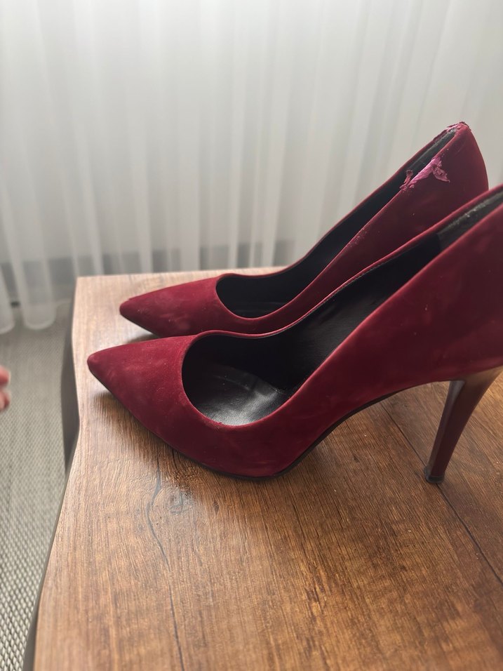 Bordo Süet Stiletto Topuklu Kadın Ayakkabı - Görsel 5