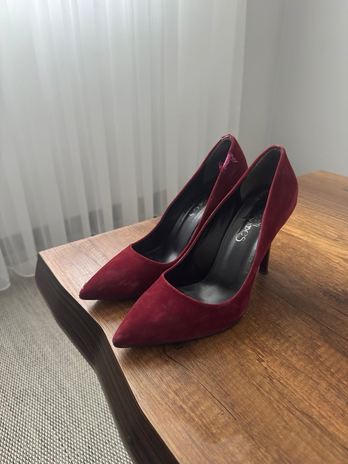 Bordo Süet Stiletto Topuklu Kadın Ayakkabı - Görsel 3