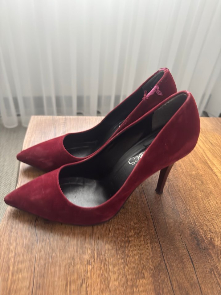 Bordo Süet Stiletto Topuklu Kadın Ayakkabı - Görsel 4