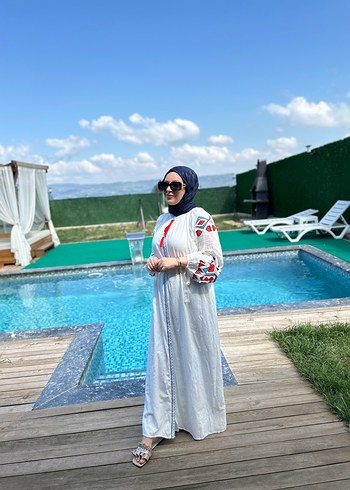 Zara Etnik Desenli Bohem Uzun Kollu Pamuk keten elbise