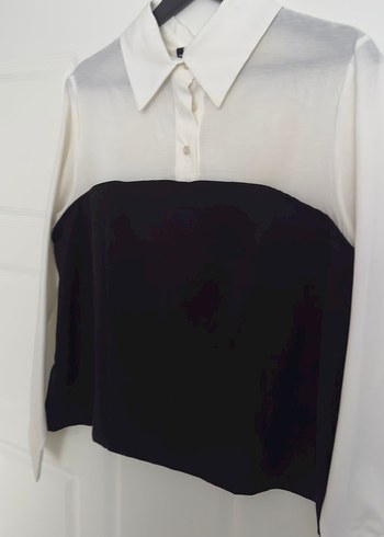 Uzun Kollu Beyaz Siyah Düğmeli Kadın Gömlek - Görsel 4